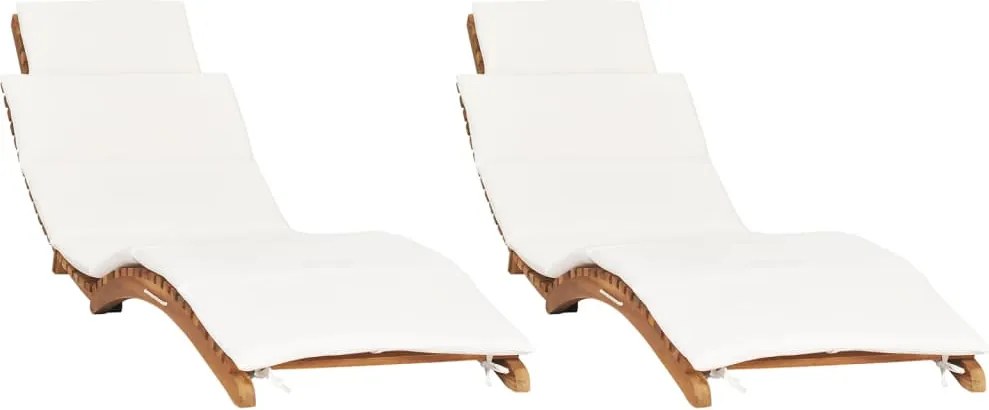vidaXL Șezlonguri, 2 buc., cu perne, lemn masiv de tec