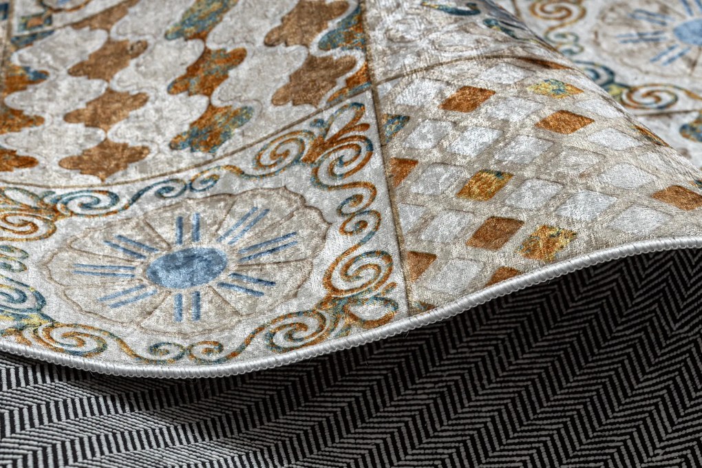 ANDRE 53010 covor lavabil gresii de Lisbona, bucatarie, anti-alunecare - bej / albastru