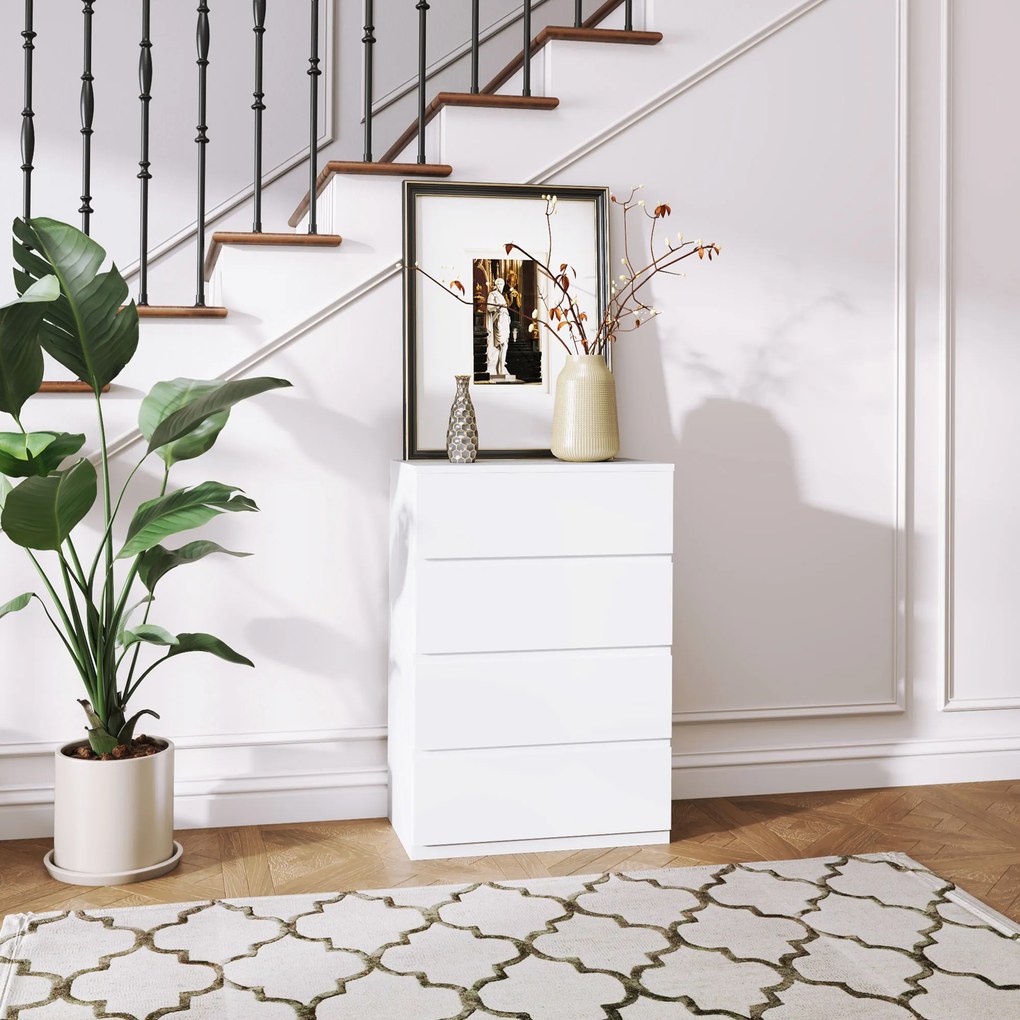 HOMCOM Comodă Sideboard, Comodă cu 4 sertare, 55 cm x 33 cm x 80 cm, Alb | Aosom Romania
