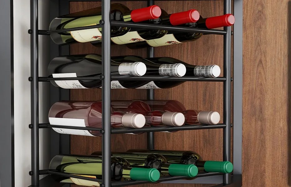 RVI5 - Rafturi Vin pentru colt, 42 cm, depozitare vin, raft stil industrial, bucatarie, living, dining - Negru - Maro