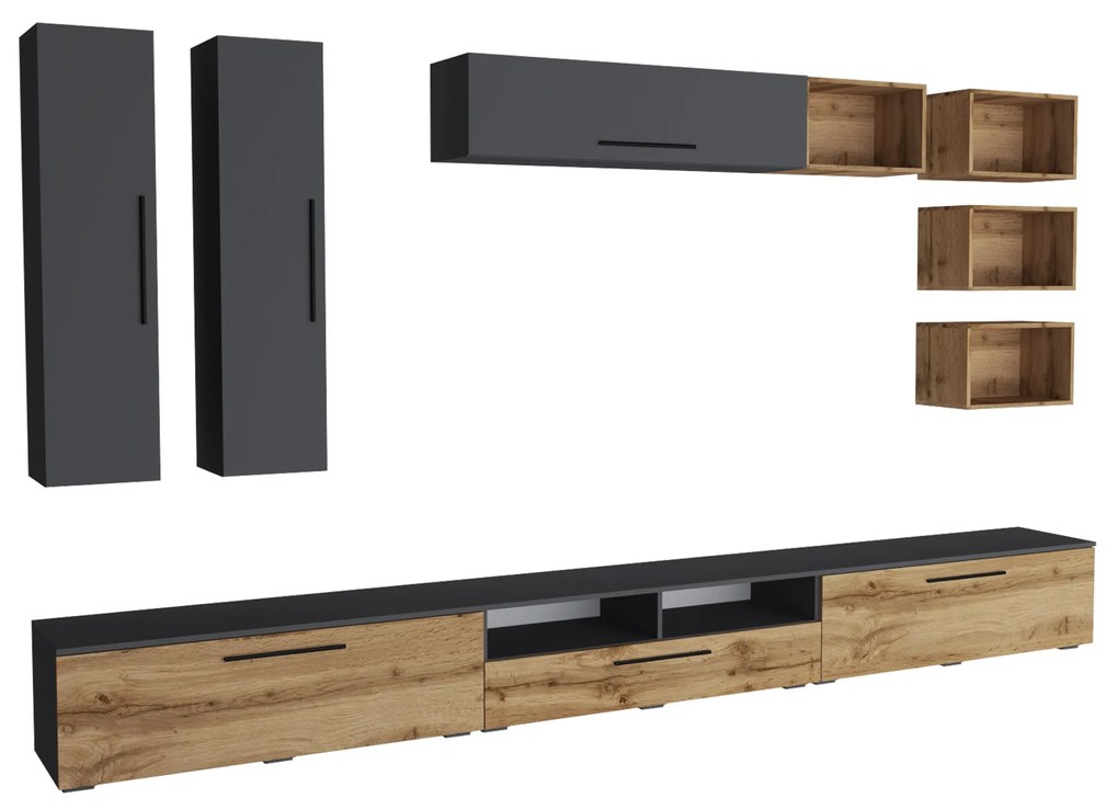 Living haaus Haga V5, Antracit/Stejar Wotan, L 360 cm