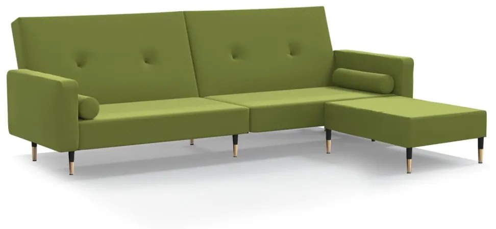 3080527 vidaXL Canapea extensibilă 2 locuri, cu taburet, verde deschis catifea