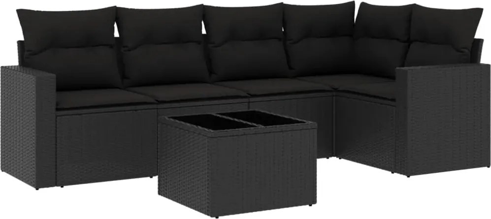 vidaXL Set mobilier de grădină cu perne, 6 piese, negru, poliratan