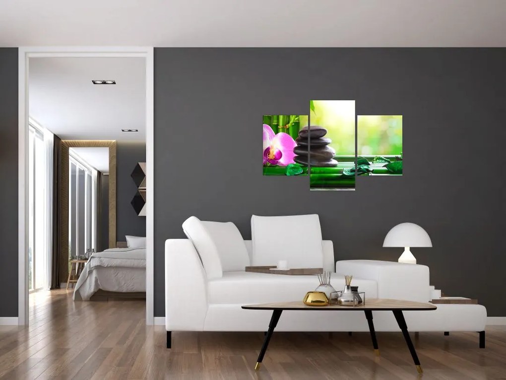 Tablou cu pietre pentru masaj și orhidee (90x60 cm)
