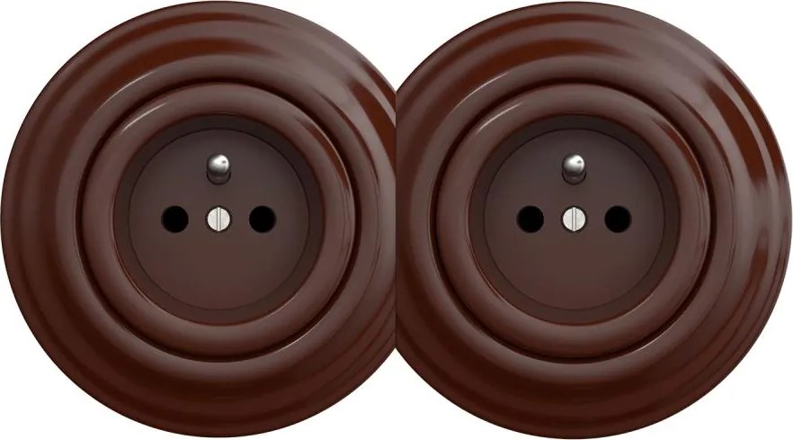 Kliklap - Priză dublă retro pentru uz casnic, cu ramă, 230 V, maro