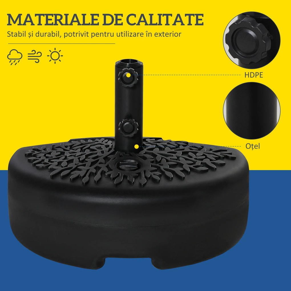 Outsunny Baza Umbrelei Semicirculare Umplută cu Nisip sau Apă, Suport Umbrelă de Soare Montat pe Perete pentru Stâlpi 38-48mm, Negru | Aosom Romania