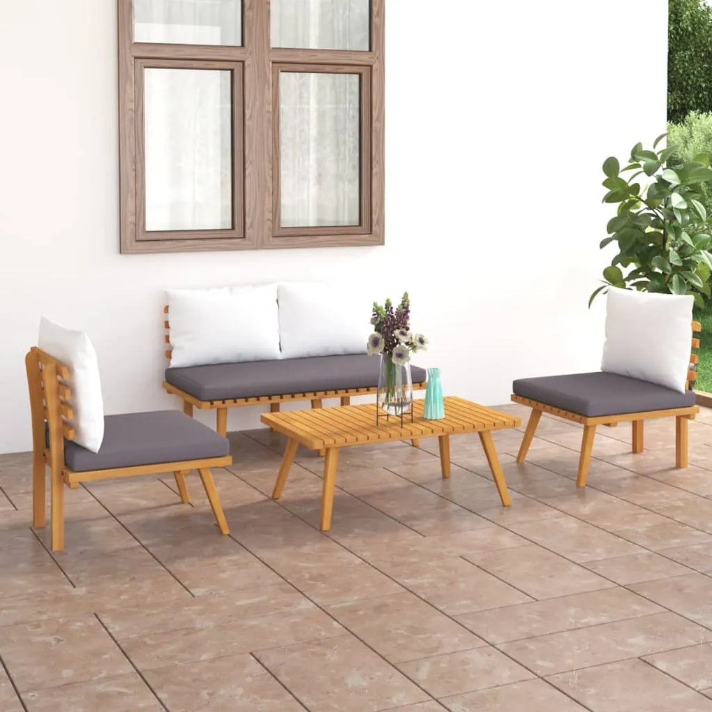 vidaXL Set mobilier de grădină cu perne, 4 piese, lemn masiv de acacia