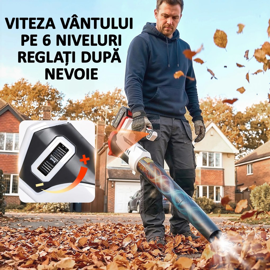 Outsunny Suflător cu Baterie 18V, Suflător de Frunze cu Baterie 4Ah, Motor Fără Perii 250W, 6 Niveluri de Viteză 149 km/h, Turbo Boost, Încărcător, Ușor, pentru Grădină, Frunze, Zăpadă, Praf | Aosom Romania
