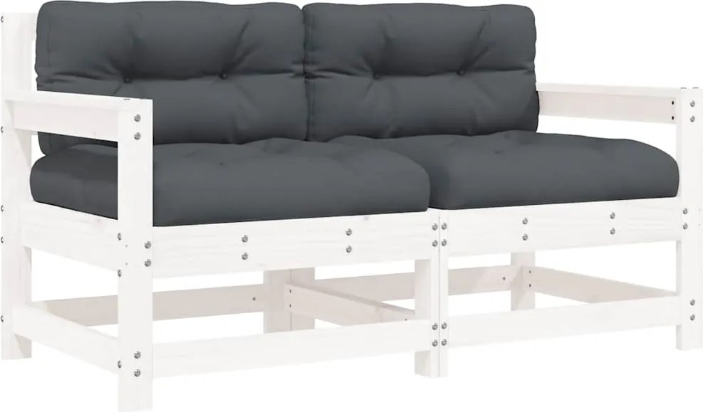 vidaXL Scaune de grădină cu perne, 2 buc., alb, lemn masiv de pin