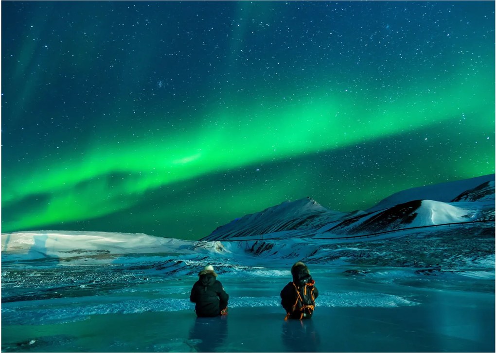 Tablou cu oameni la Aurora borealis (70x50 cm)