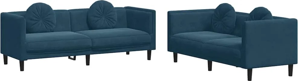 vidaXL Set de canapele cu perne, 2 piese, albastru, catifea