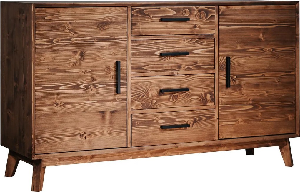 Comodă lemn masiv Timeless 4 Sertare 2 Uși Whisky, 146 × 45 × 85 cm