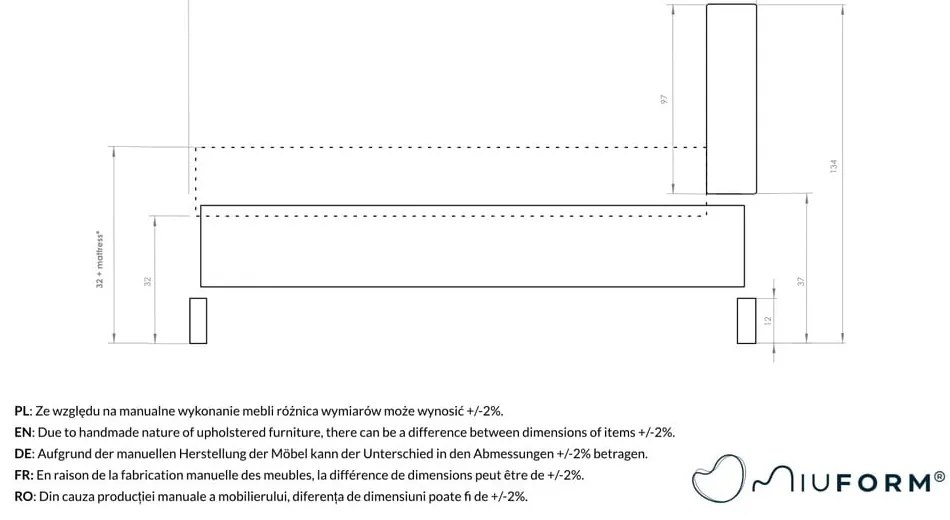 Pat matrimonial gri tapițat cu somieră 160x200 cm Eve – Miuform
