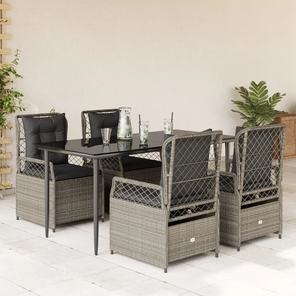 vidaXL Set mobilier de grădină cu perne, 5 piese gri deschis poliratan