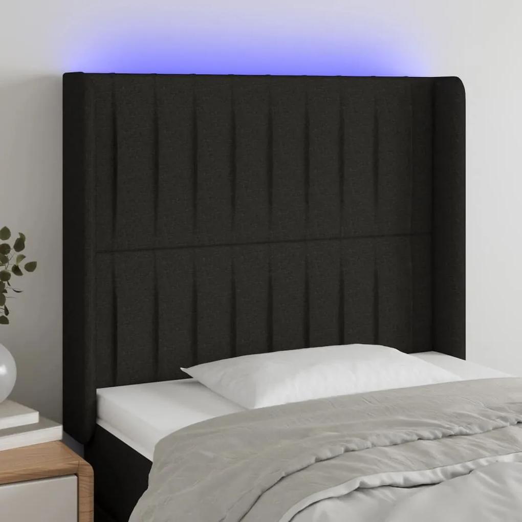 3124278 vidaXL Tăblie de pat cu LED, negru, 103x16x118/128 cm, textil