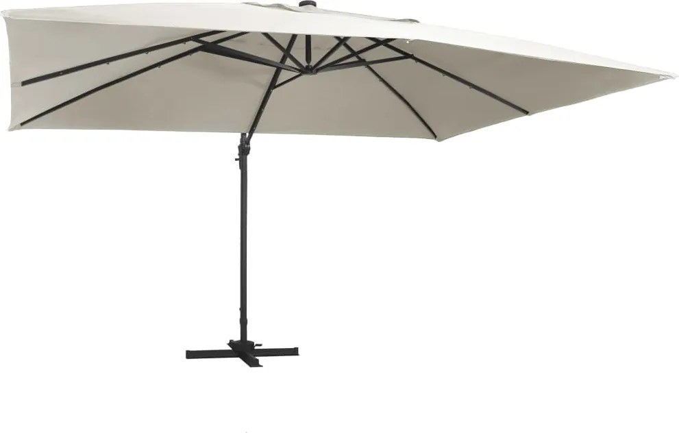 vidaXL Umbrelă în consolă cu LED, stâlp din aluminiu nisipiu 400x300cm