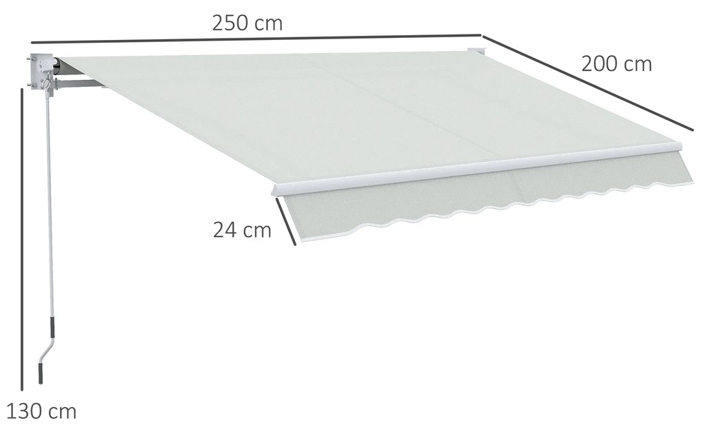 Outsunny Copertina pentru soare cu brate si actionare manuala, din aluminiu si poliester pentru exterior, 200x250 cm, alb crem | AOSOM RO