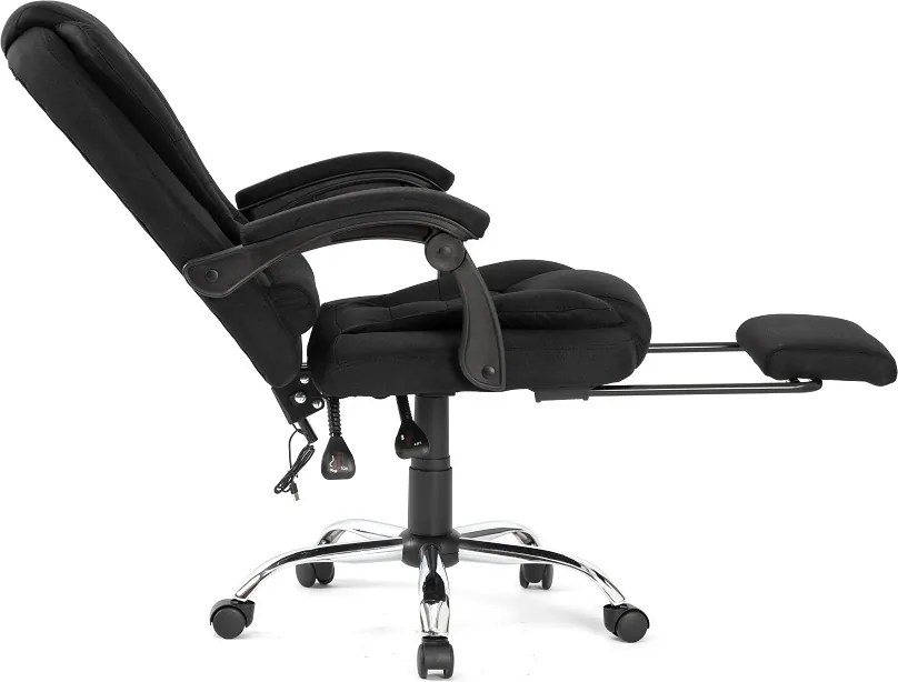 Scaun directorial, Masaj în perna lombară, Suport picioare, Rabatabil, textil, Negru