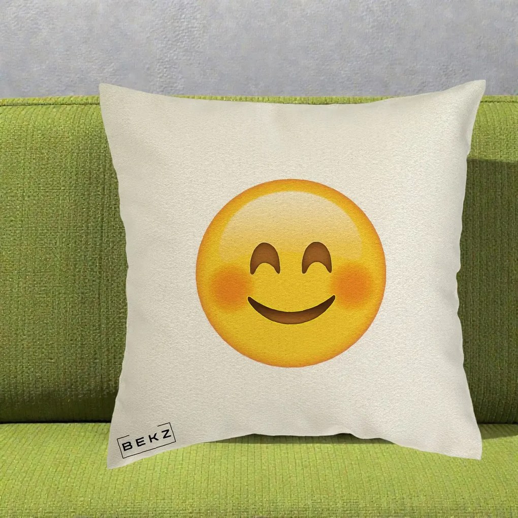 Perna Decorativa Emoji Fericit Roscat, 40x40 cm, Ecru, Husa Detasabila, Perna Inclusa, BEKZ®