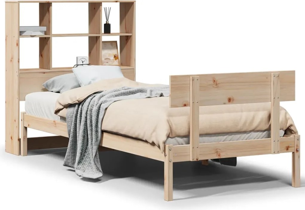 vidaXL Pat cu bibliotecă fără saltea, 90x200 cm, lemn masiv pin