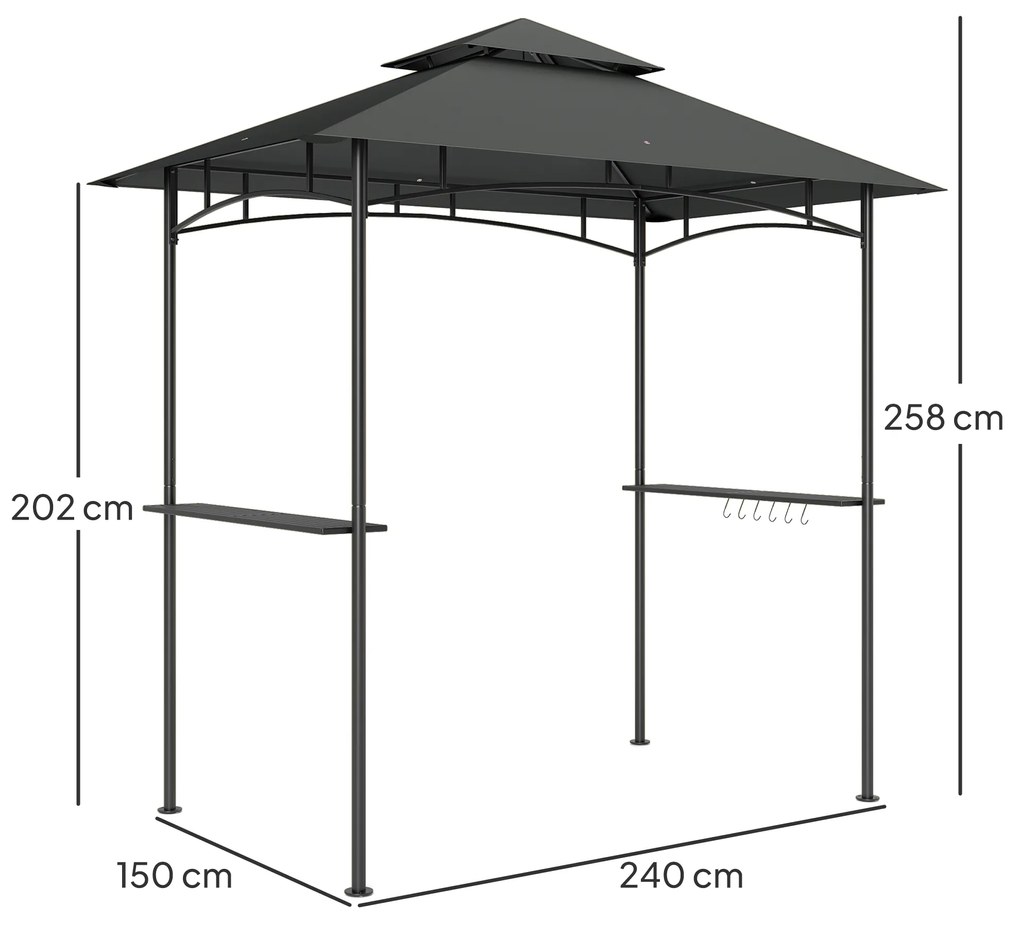 Outsunny Pavilion de grătar cu LED 240 x 150 x 258 cm rezistent la apă, ignifug, pavilion de grătar cu acoperiș dublu | Aosom Romania