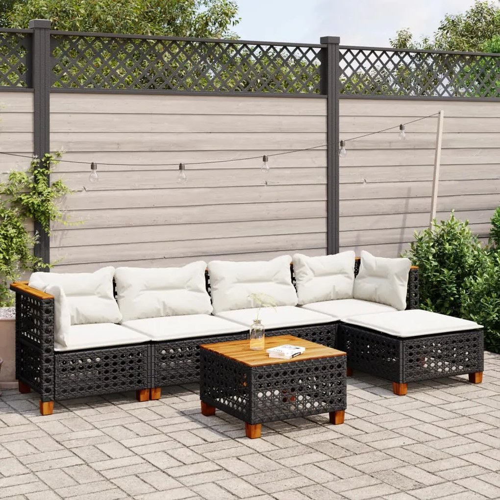 3261794 vidaXL Set mobilier de grădină cu perne, 6 piese, negru, poliratan