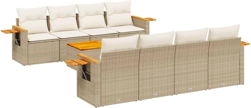 vidaXL Set canapele de grădină, 9 piese, cu perne, bej, poliratan