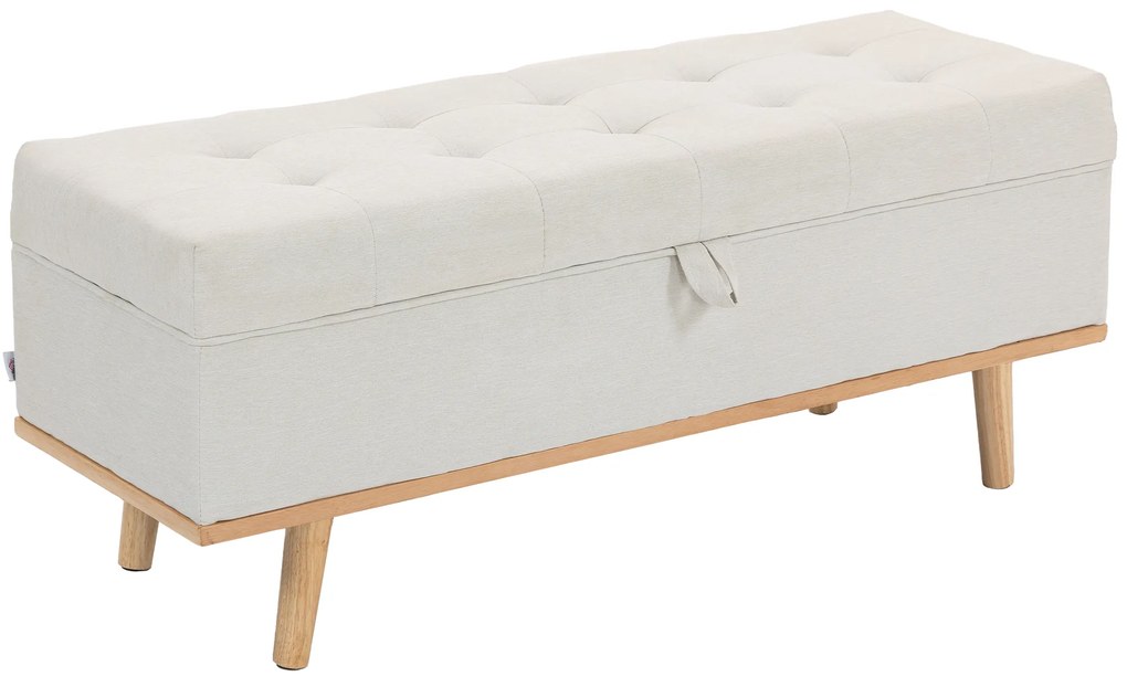 HOMCOM Taburet depozitare 80L, material textil, picioare lemn, 118x42x45 cm, crem | Aosom Romania