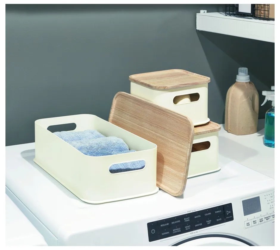 Cutie depozitare cu capac din lemn paulownia iDesign Eco Handled, 21,3 x 43 cm, alb