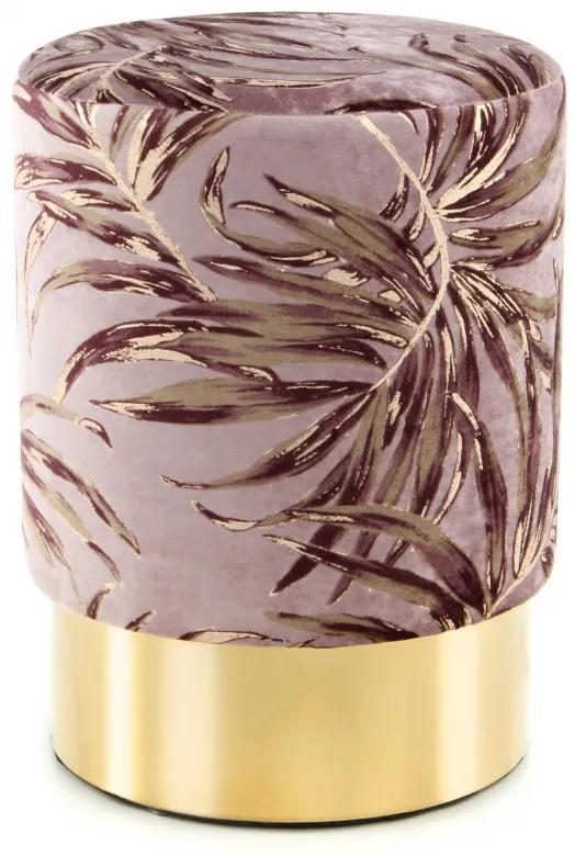 Puf/ Taburet tapitat cu imprimeu floral Gipsy violet/ auriu