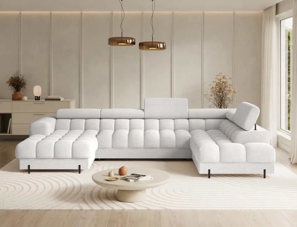 Coltar extensibil cu spatiu pentru depozitare, 358x202x93 cm, Feraria R, Eltap (Culoare: Bej / Royal 18)