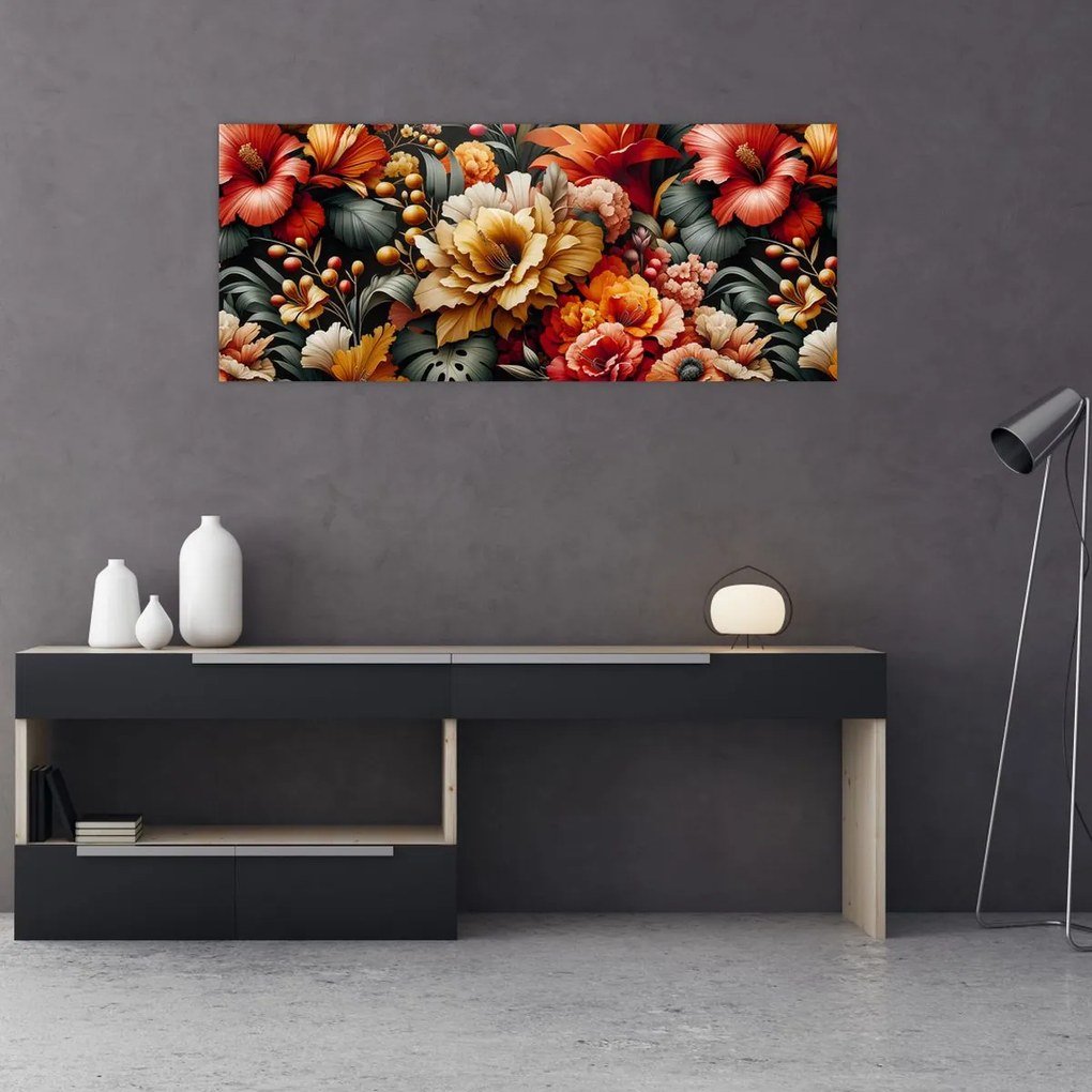 Tablou - Flori portocalii și roșii (120x50 cm)