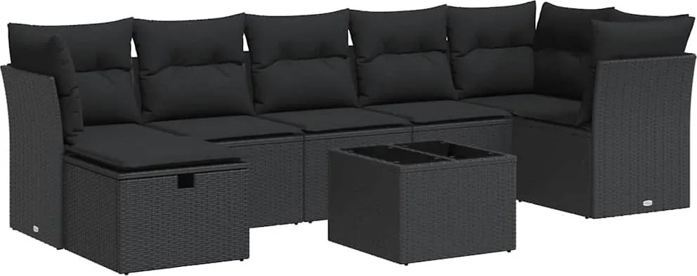 vidaXL Set mobilier de grădină cu perne, 8 piese, negru, poliratan