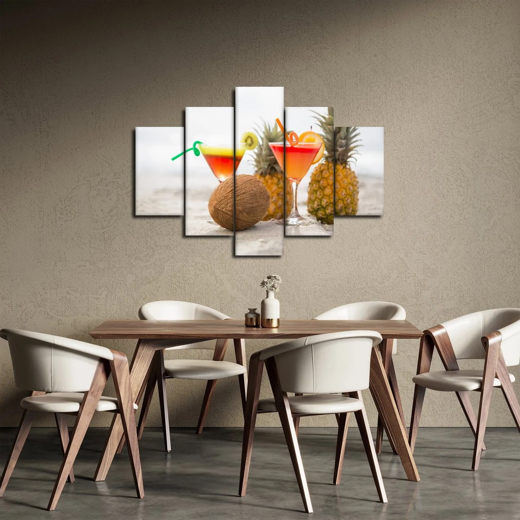 Tablou cu ananas și pahare pe plajă (150x105 cm)