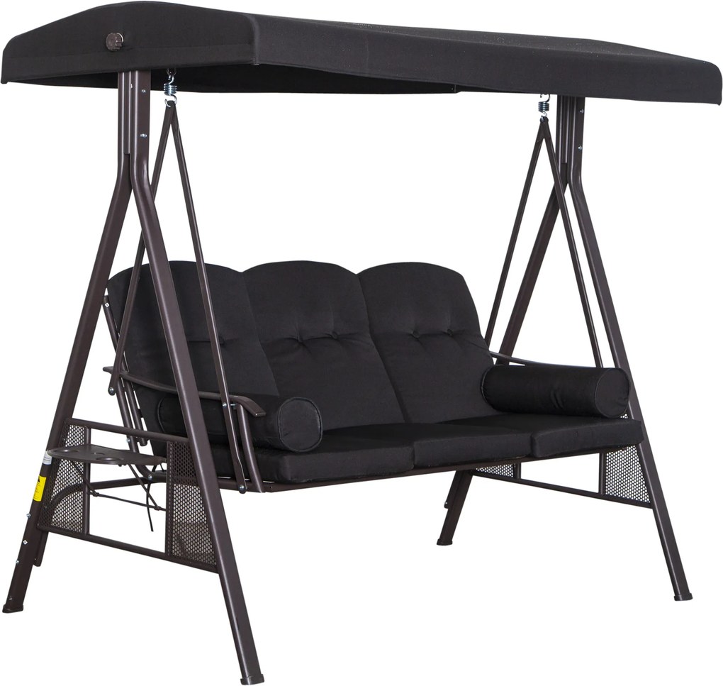 Outsunny Balansoar tip Hollywood pentru 3 persoane, copertină reglabilă, cadru metalic, maro+negru, 116 x 206 x 183cm | Aosom Romania