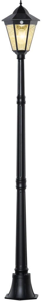 Outsunny Lampa de Gradina cu Celule Solare din Sticla Securizata, Iluminat Exterior 194 cm Inaltime, Lampa de Gradina cu 19 LED-uri 130 Lumen 3000K pentru Gradina, Decor Balcon, Negru | Aosom Romania