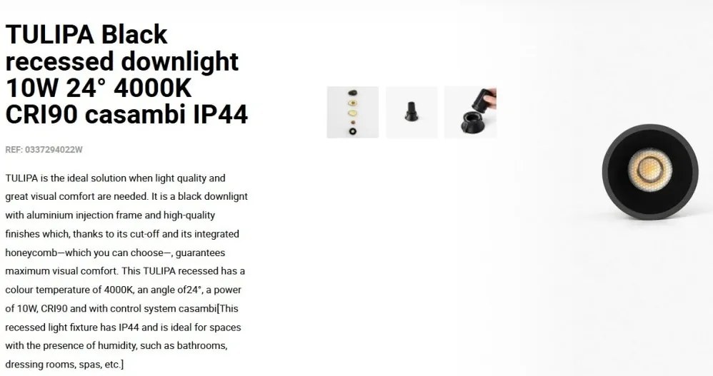Spot LED incastrabil TULIPA Black recessed downlight 10W 24° 4000K CRI90 casambi IP44