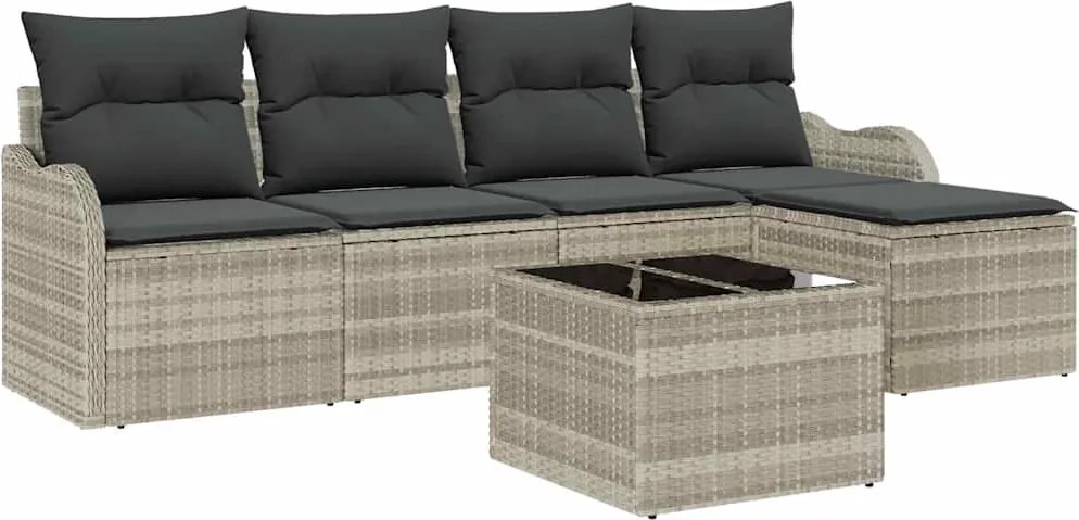 vidaXL Set de canapele pentru grădină cu pernă 6 pcs Gri Rattan poli