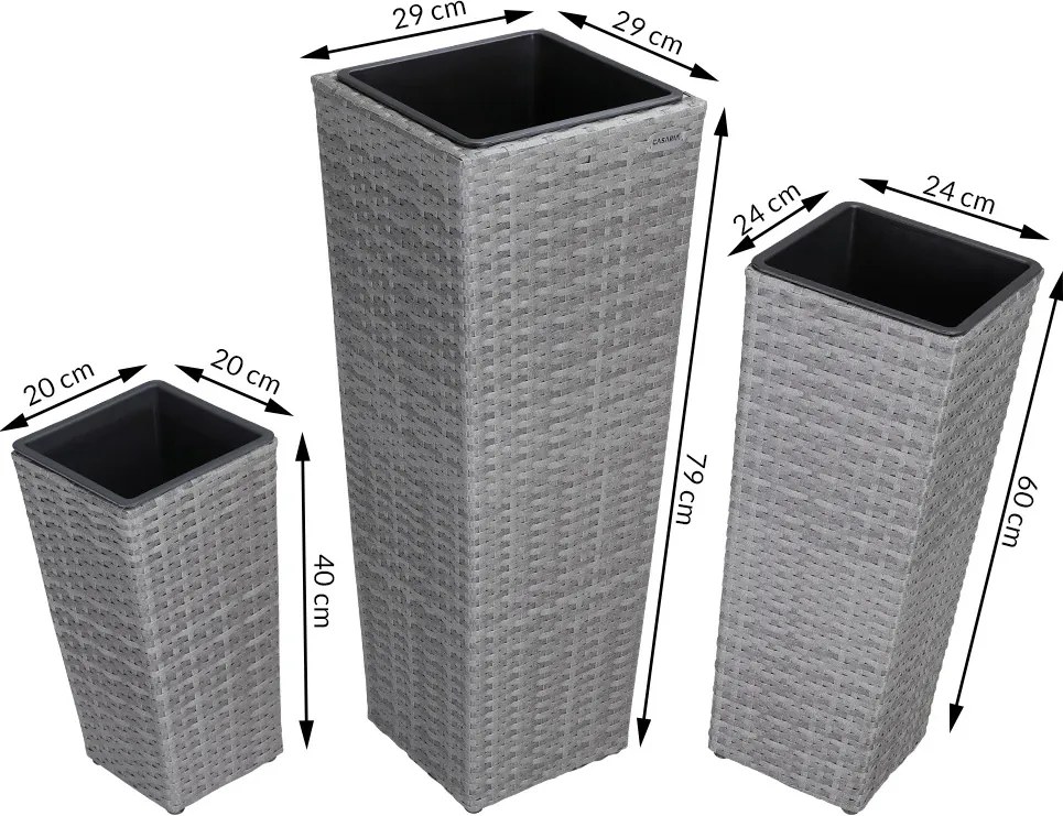 Set 3 x Ghiveci gradina Poliratan Gri