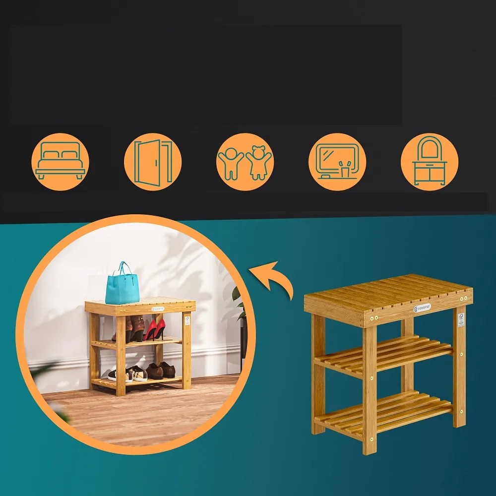 Bancă pentru hol cu spațiu pentru pantofi NINA, 50x30x46cm, maro natural Casaria