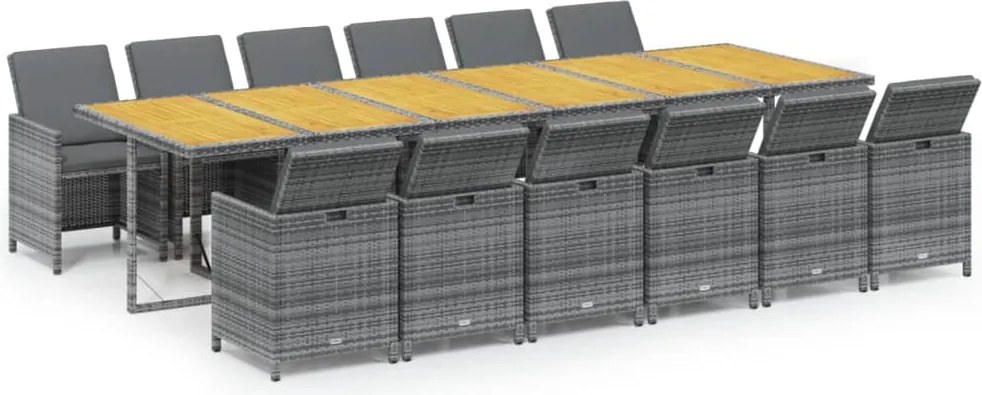 vidaXL Set mobilier de grădină cu perne, 13 piese, gri, poliratan