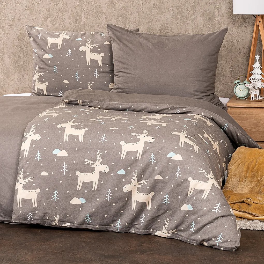 Lenjerie de pat din flanelă 4Home Happy reindeer, 140 x 220 cm, 70 x 90 cm