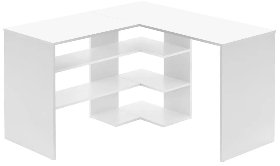 Birou pentru colt , pal alb , 120 x 120 cm, 50 cm adancime, cu rafturi 120 cm, 120 cm, alb