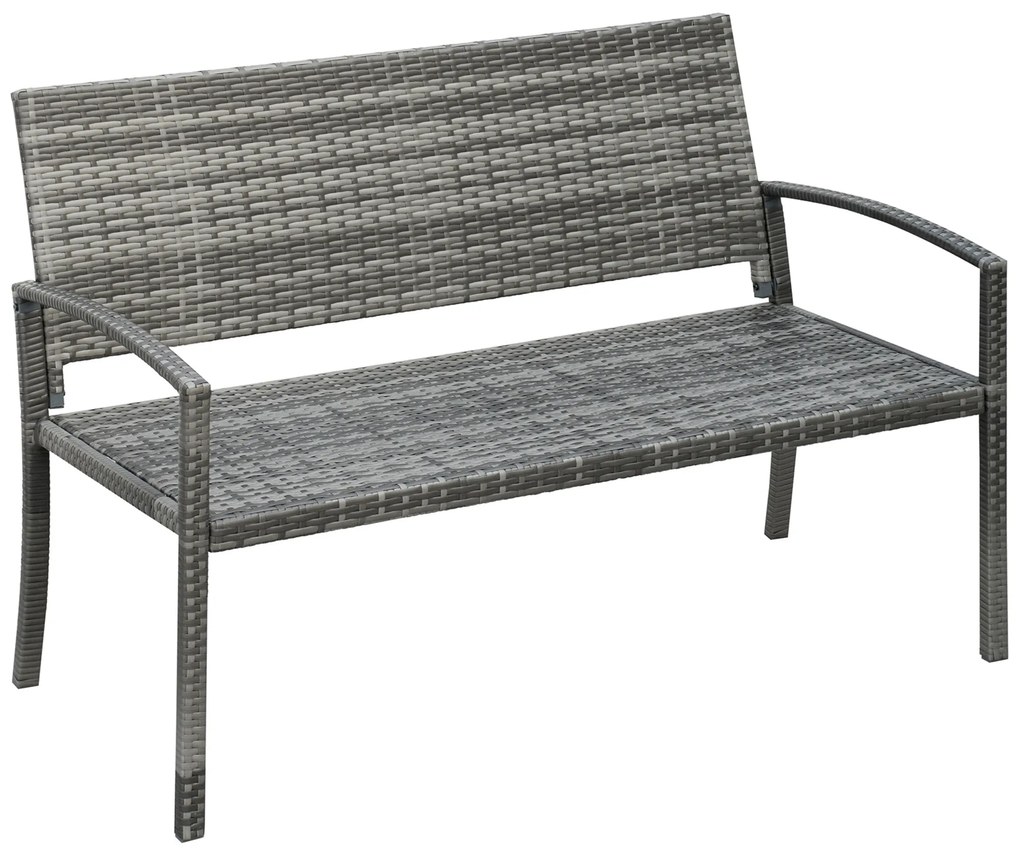 Outsunny Banca de grădină, în stil poliratan, cu cadru din oțel, pentru 2 persoane, gri, 122 x 60 x 85cm | Aosom Romania