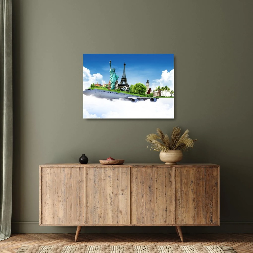 Tablou pe sticlă - Călătorie în jurul lumii (70x50 cm)