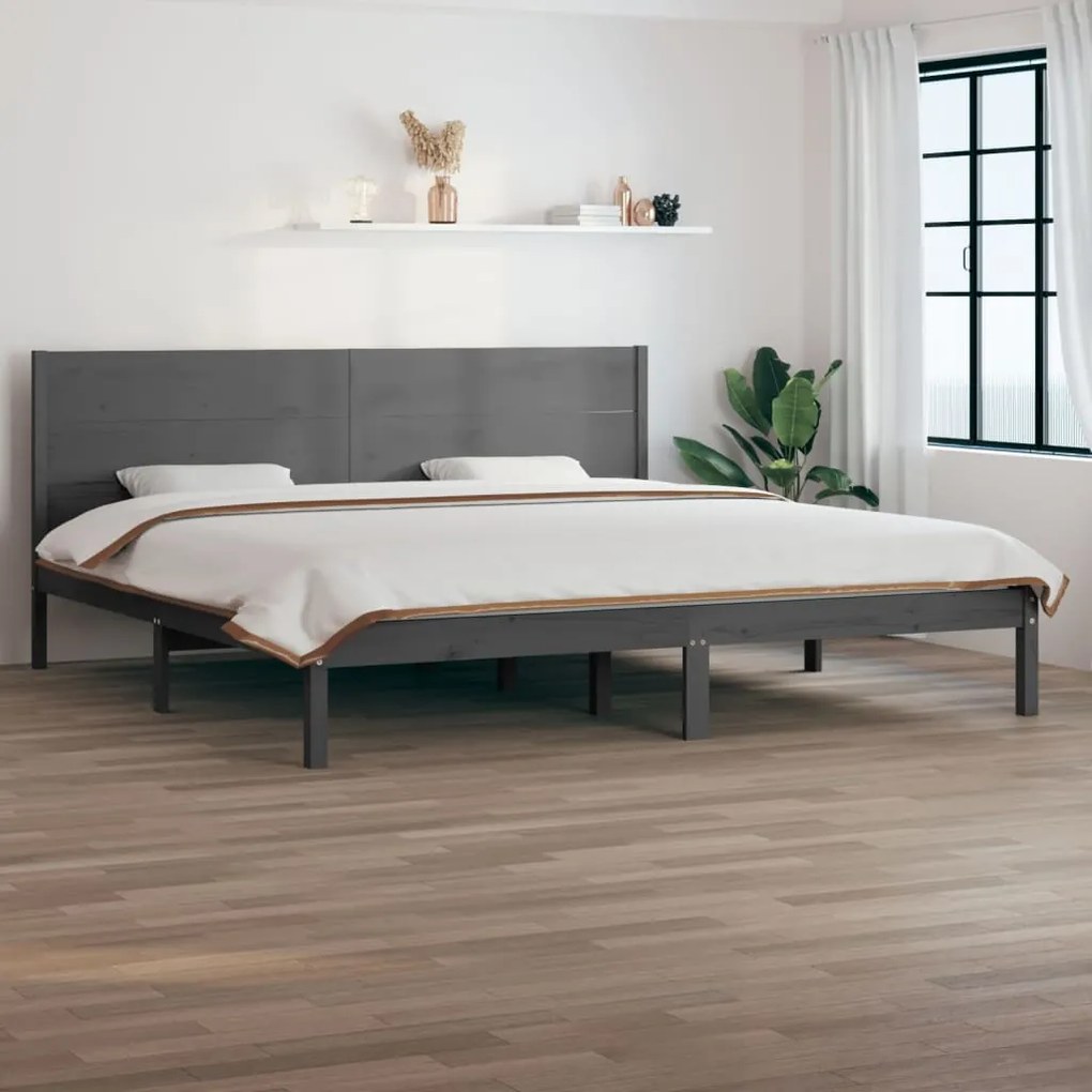 3104175 vidaXL Cadru de pat, gri, 200x200 cm, lemn masiv de pin