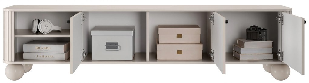 Comodă TV Vesper 187 cm cu 3 uși - cașmir / mânere negre / picioare sferice