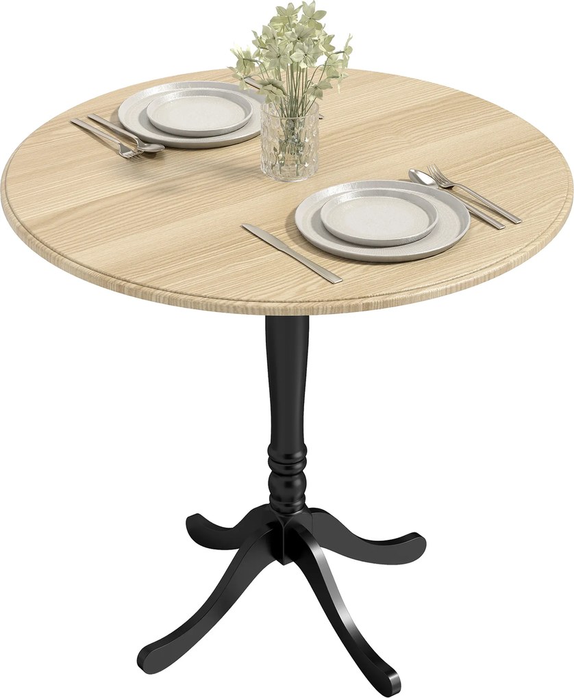 HOMCOM Masă rotundă pentru 4 persoane Ø 80 cm, masă de bucătărie, suport din oțel, stil modern, lemn natural și negru | Aosom Romania