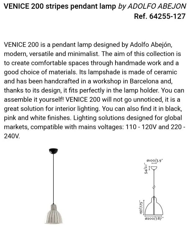 Pendul cu abajur ceramic realizat manual VENICE 200, alb/ negru