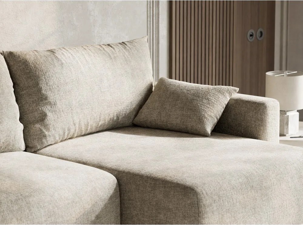 Colțar bej extensibil/cu spațiu de depozitare cu tapițerie din chenille (cu colț pe partea dreaptă/cu șezlong) Leon – Maison de Rêve